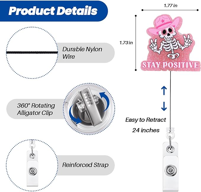 Stay Positive Skull Funny Nurse Badge Reel, Retractable ID Card Badge Holders - Image 3