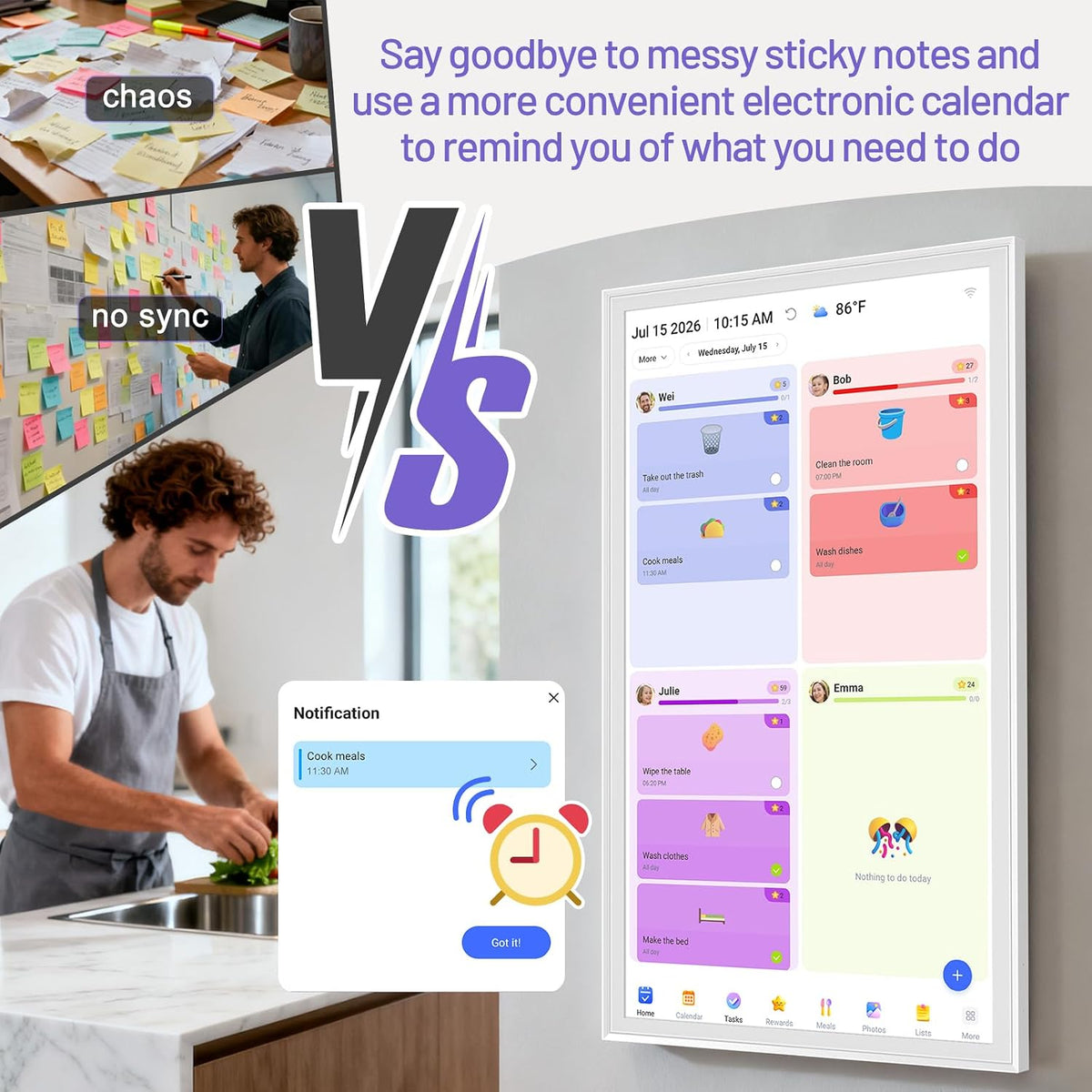27" Smart Digital Calendar, Family Chore Chart & Photo Frame