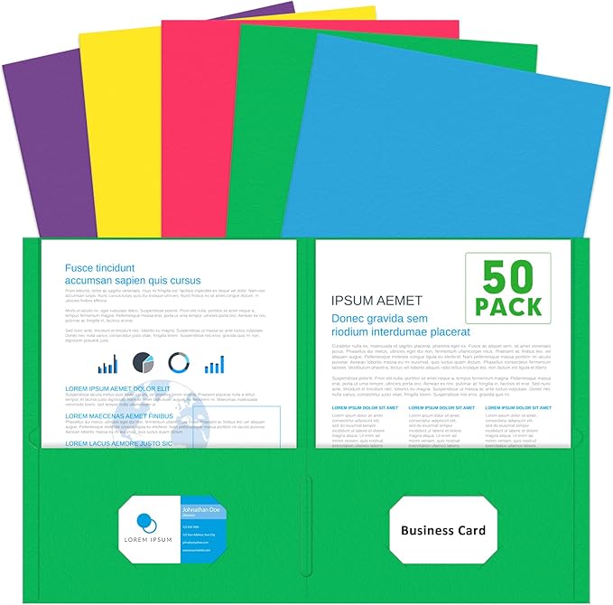 Two Pocket Folders, PANDRI 50 Pack 2 Pocket Folders, Letter Size Paper File by PANDRI