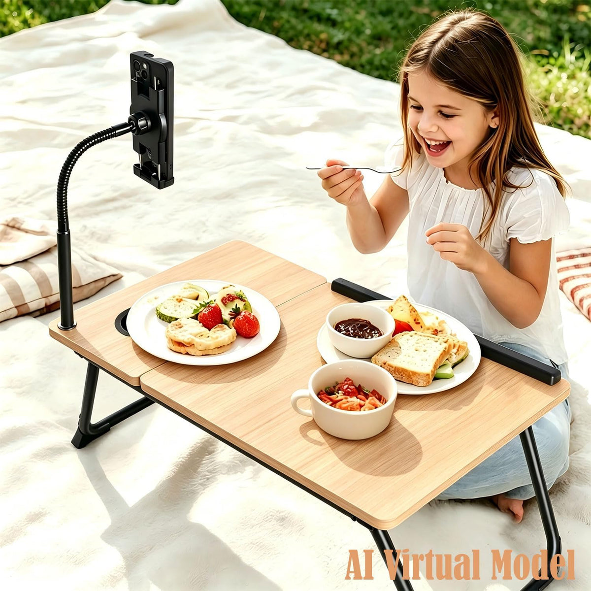 Foldable Lap Desk for Bed and Sofa, Portable Laptop Desk with Gooseneck Phone...