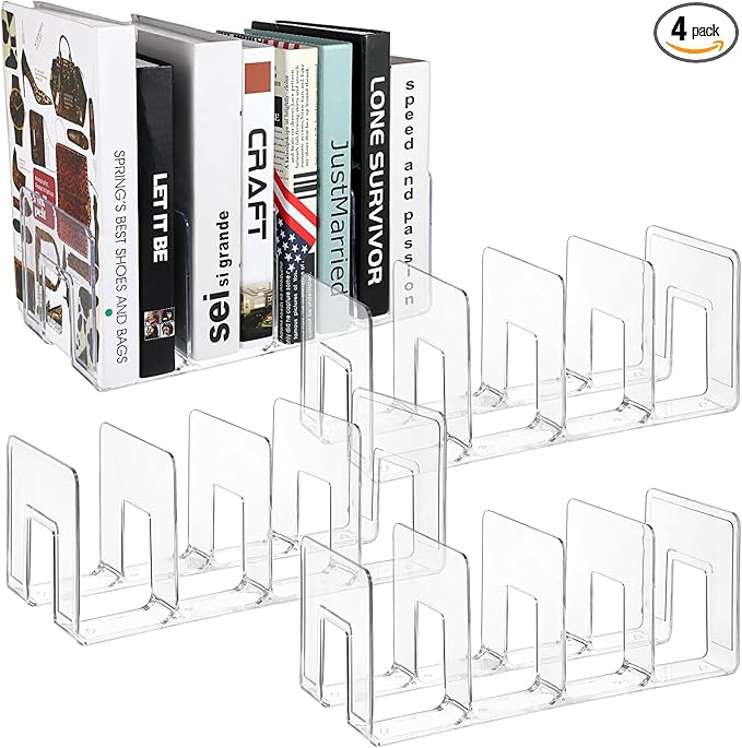 Lemecima 4 Pack Acrylic File Sorter, 4-Section Clear Desktop File Folder Holder by Unknown