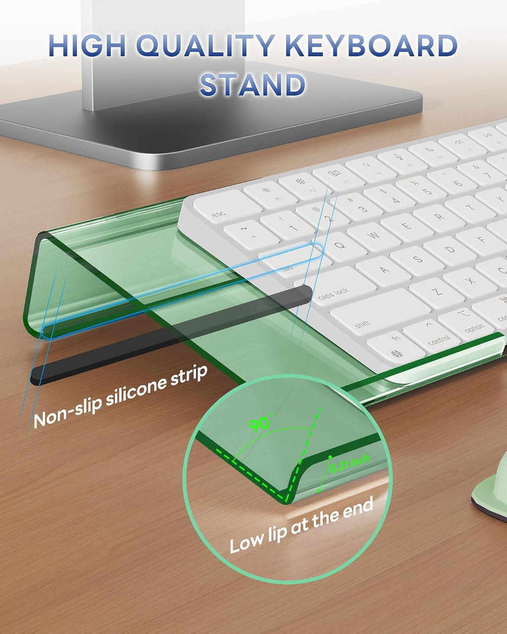 Laborio Computer Keyboard Wrist Rest, Keyboard Riser Stand for Desktop | Green, Ergonomic Acrylic Keyboard Holder, Non-slip Wrist Pad, Pain Relief for Typing, Multiple Colors
