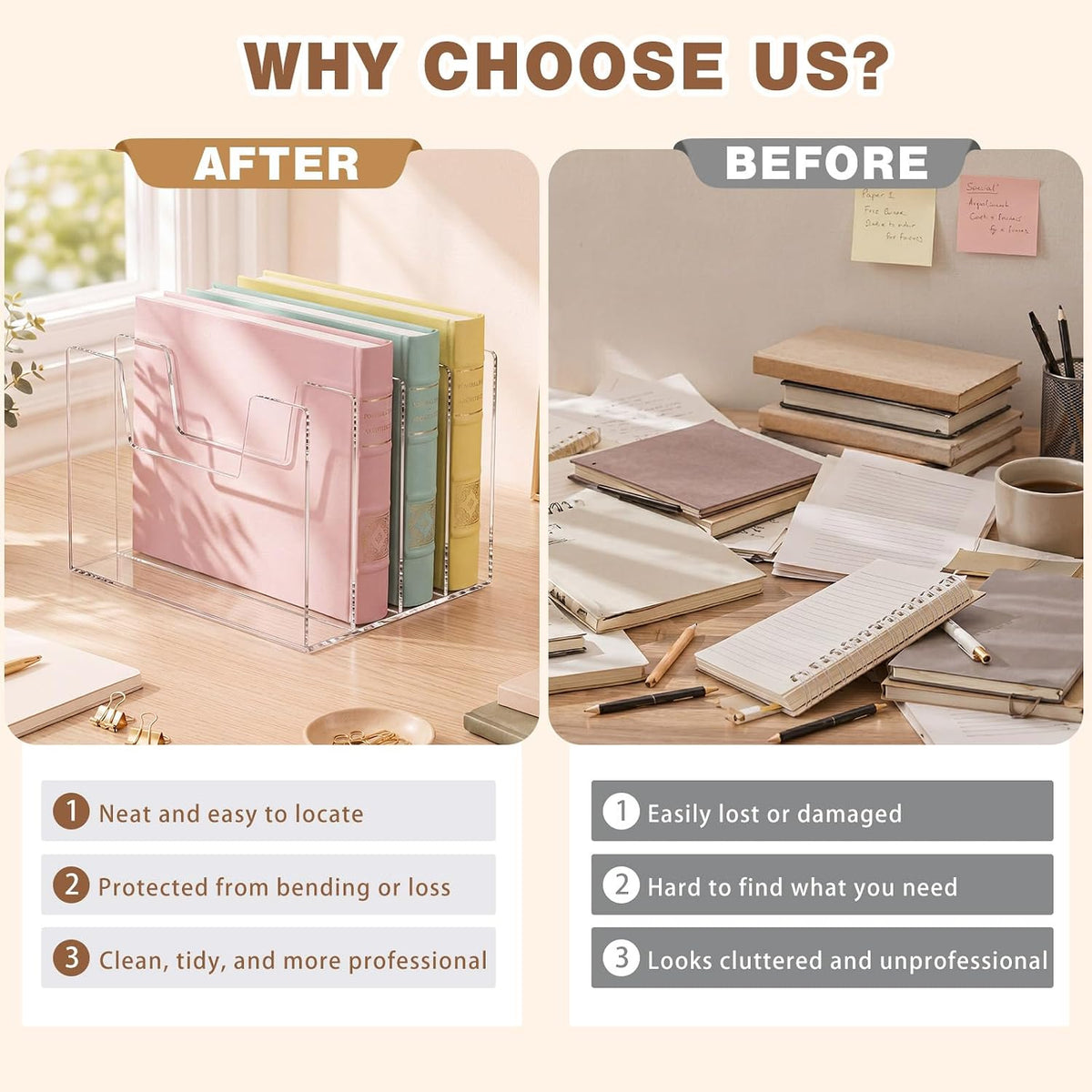 1 Pack 4 Section Clear Acrylic Desktop File Organizer Vertical File Sorter
