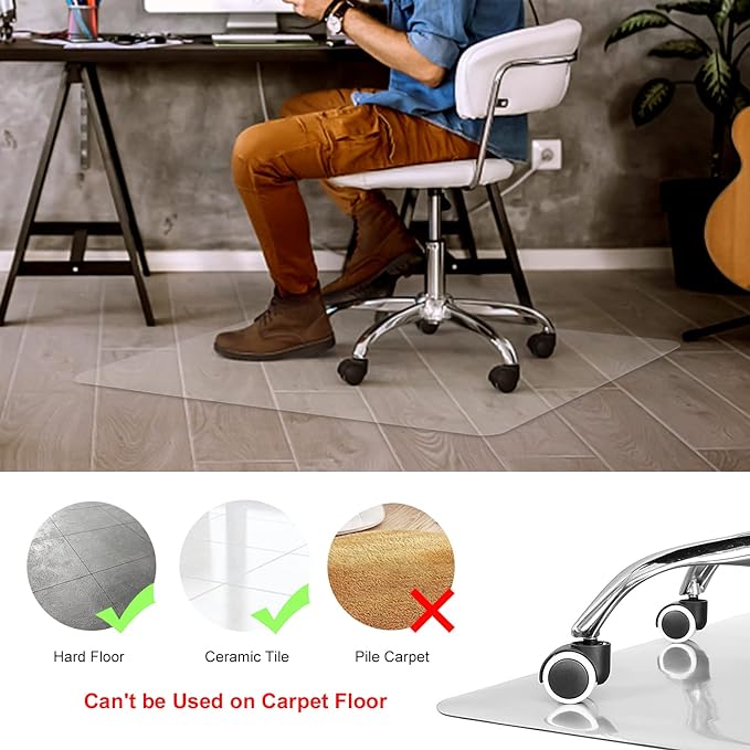 Kuyal Clear Chair Mat, Hard Floor Use, 4.75'×7' Transparent Office Home Floor - Image 3