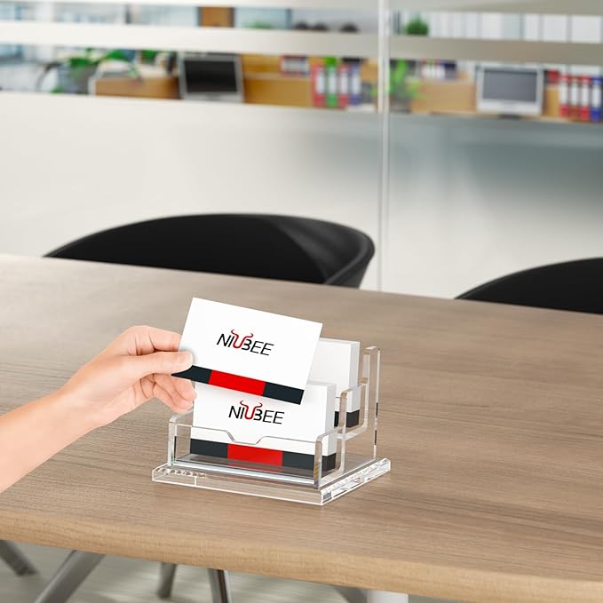 NIUBEE Clear Business Card Holder 2 Tier Acrylic Business Card Stand, 2 Slots - Image 7