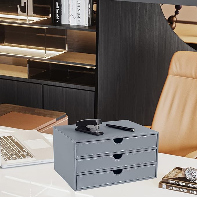 Leather Desk Organizer with 3 Drawers/Tray, Executive Office Supplies Desktop - Image 7