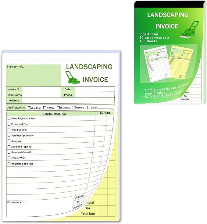 Garden Service Invoice Receipt Book, 2-Part Carbonless Landscaping Invoice Book by Unknown