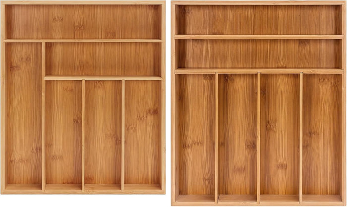 2-Piece Set Bamboo Silverware Drawer Organizer