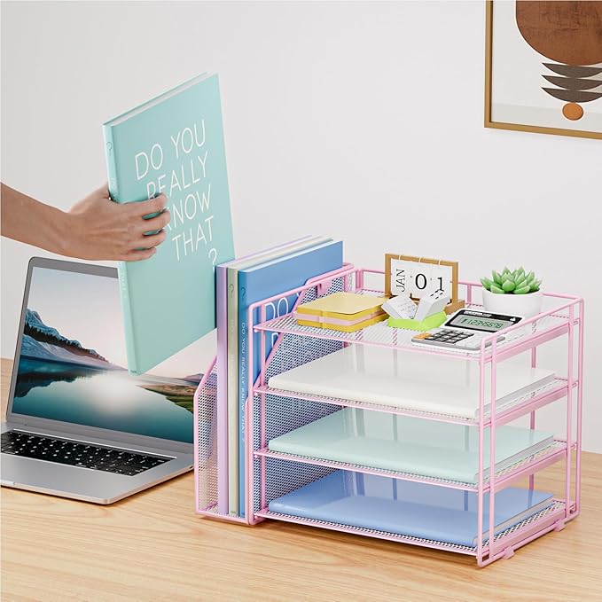 Marbrasse Desk Organizer and Accessories，4-Tier Paper Letter Tray Organizer - Image 5
