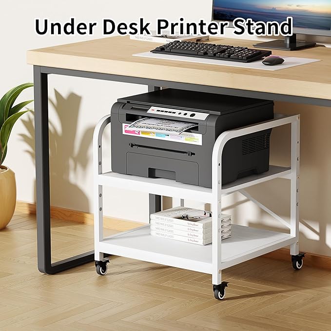 Vokumba 20 Inches Large White Printer Stand, 2-Tier Under Desk Printer Table - Image 2