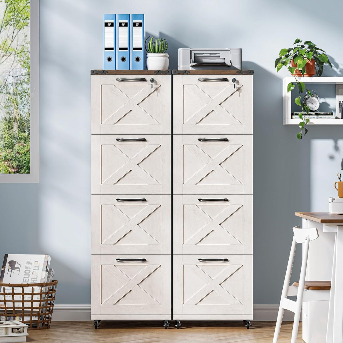 vabches vertical farmhouse locking rolling file cabinet, office on a desk or shelf