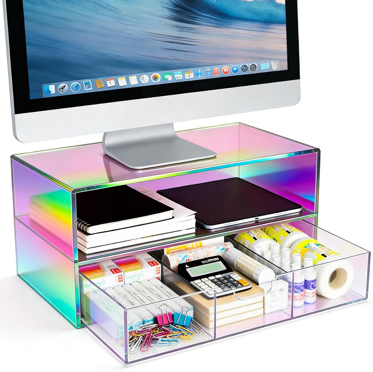 Gelite Acrylic Computer Monitor Stand for Desk Monitor Riser with Drawer Desk...