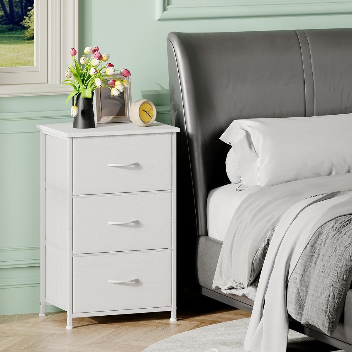 Somdot Small Dresser for Bedroom, 3 Drawer Storage Cabinet, White