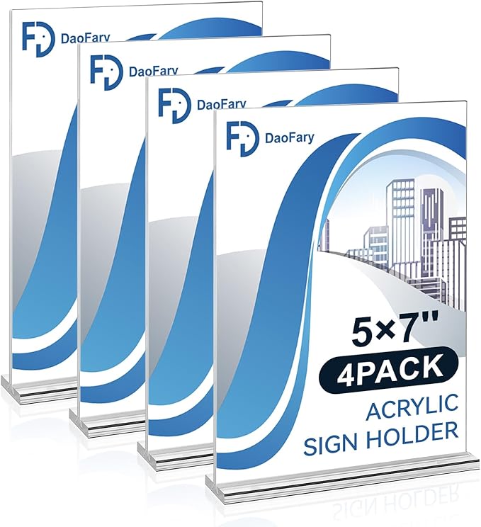 Daofary Acrylic Sign Holder 5 x 7 Inches 4 Pack, Double-Sided Stand up Table by Daofary