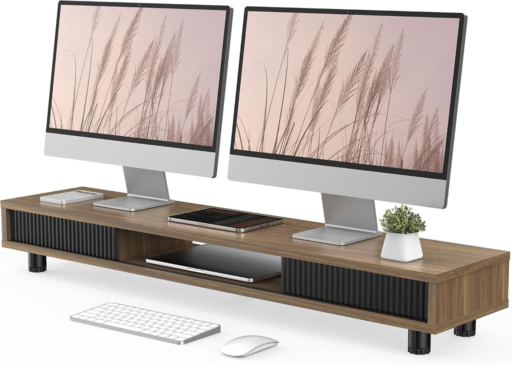 fenge dual monitor stand with storage, desk shelf, main product view