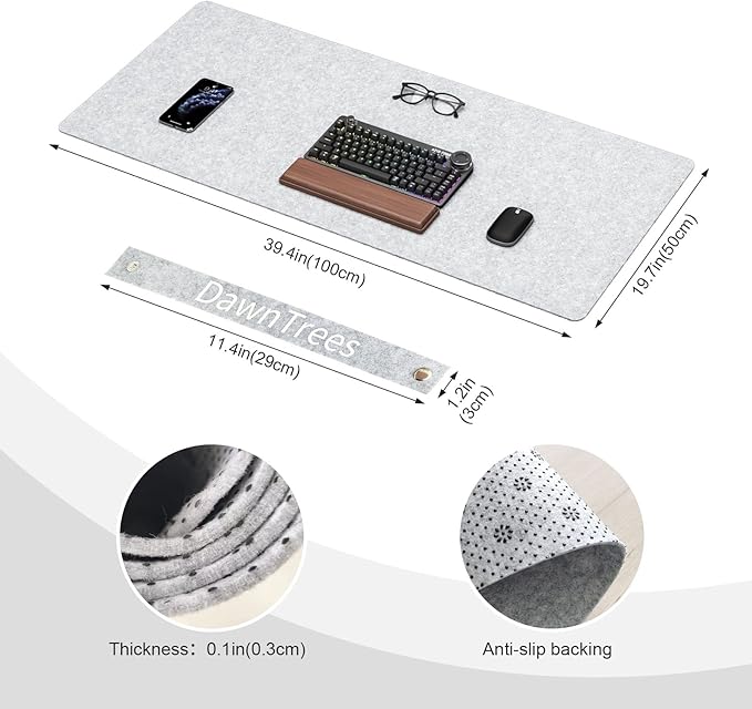 Large Felt Desk Mat, 39.4''x19.69'' Non-Slip Desk Pad Protector, Keyboard Mat - Image 2