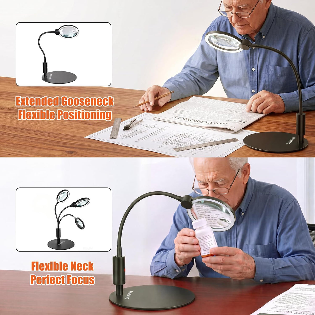 10X 30X Large Magnifying Glass with Light and Stand, 3 Color Mode
