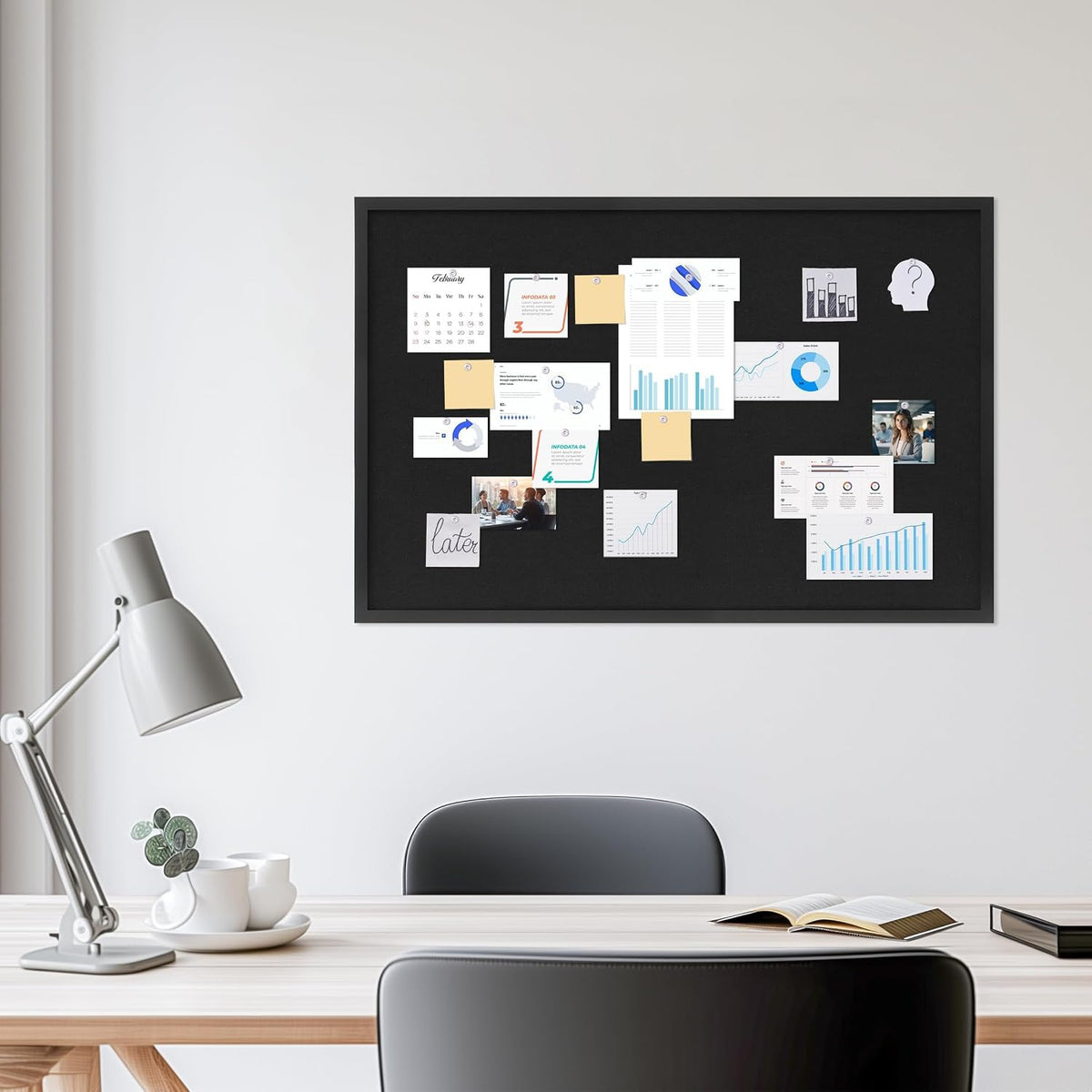 DAHAPYBOO Cork Board with Linen Black,Bulletin Board 36"x24"