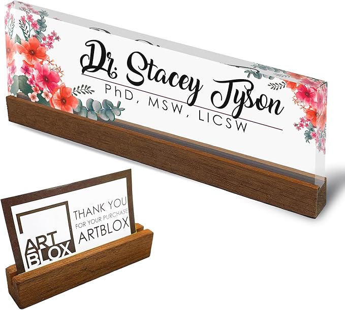Artblox Personalized Office Desk Name Plate and Business Card Holder | Clear by Artblox