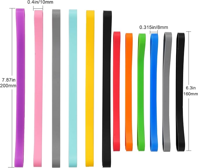 Rubber Bands Silicone 8 inch and 6.3 inch 12 Pcs Mixed size Large Elastic Bands - Image 4