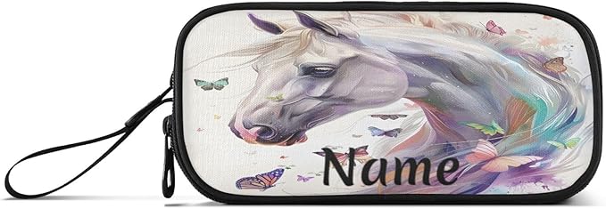 BOENLE Custom White Horse Butterflies Pencil Case Box Boys Girls Personalized - Image 8
