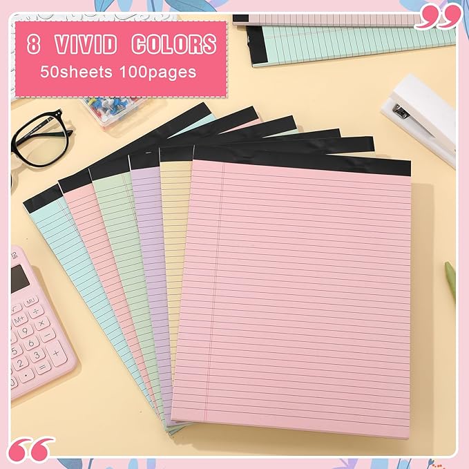 Fuutreo 8 Pcs 8.5'' x 11'' Colored Legal Pad Writing Pads Narrow Ruled 50 - Image 4