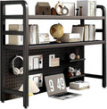 College Dorm Desk Hutch, Metal Desk Hutch Dorm Desktop Bookcase, Dorm Room Desk Hutch, Metal Desk Shelf Bookcase with Grid Panel for Dorm Office HomeBlack-Small