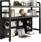 College Dorm Desk Hutch, Metal Desk Hutch Dorm Desktop Bookcase, Dorm Room Desk Hutch, Metal Desk Shelf Bookcase with Grid Panel for Dorm Office HomeBlack-Small
