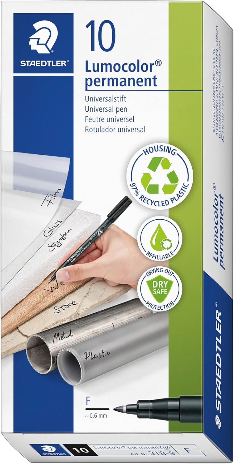 Fiber Tip Pen, Permanent, Fine Point, Black Ink, 10 pieces