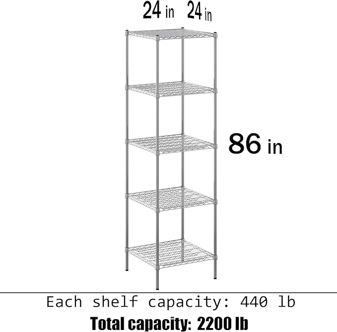 Regal Altair 24" Deep x 24" Wide x 86" Height Wire Shelving Kit | 5-Tier | NSF - Image 3