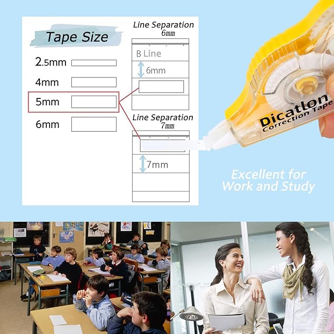 Dicatlon White Correction Tape 12 Pack, Easy Use Roller Applicator, Instant Dry - Image 7