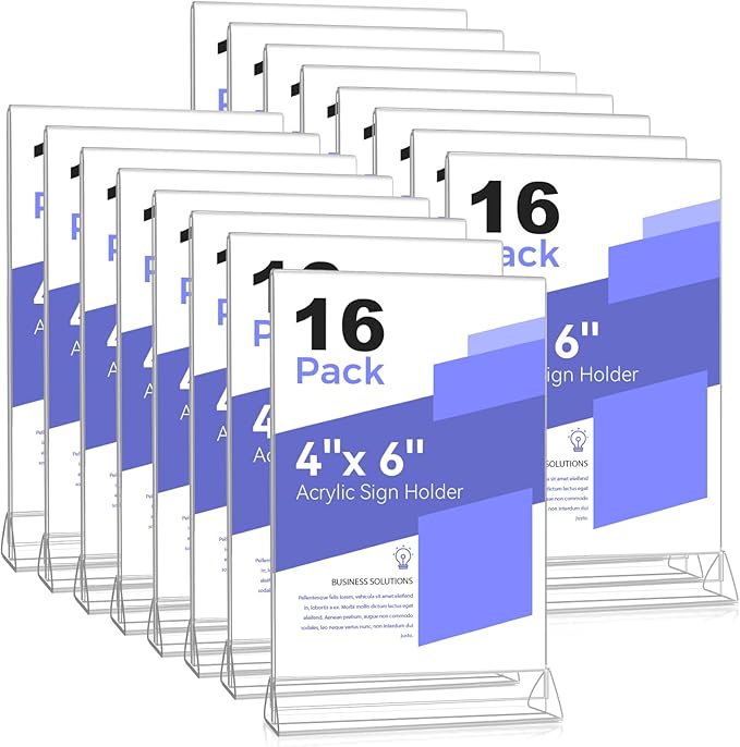 Smarpau Acrylic Sign Holder 4x6, 16 Pack Double-Sided Picture Frames Display by Smarpau