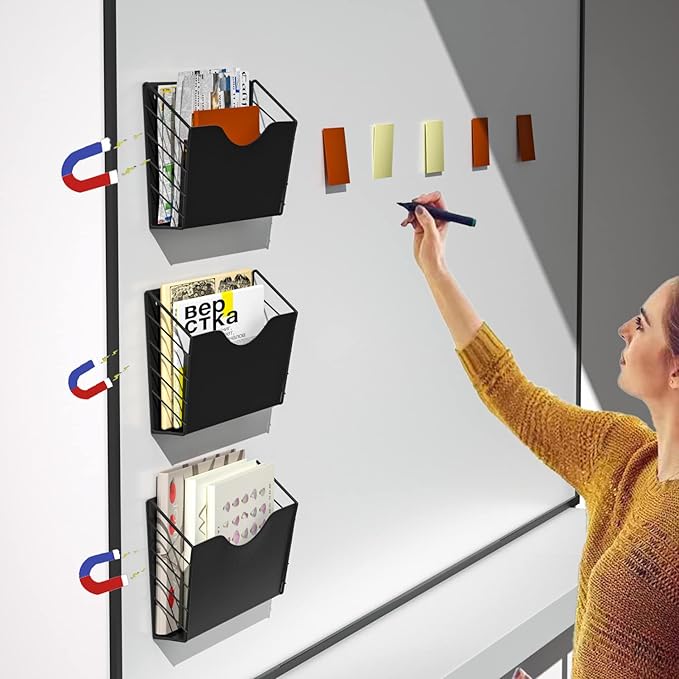 3 Pockets Magnetic File Holder for File Cabinets, Refrigerator, Magnetic Paper - Image 2
