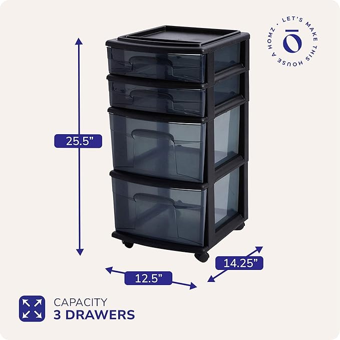 HOMZ Drawer Tower, 4-Tier Clear Plastic Storage Organizer Cart, and Classroom - Image 3