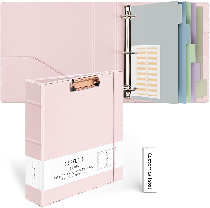 Ospelelf 3 Ring Binder with Clipboard 2 Inch Leather Binder by OspelelfOfficeSupplies