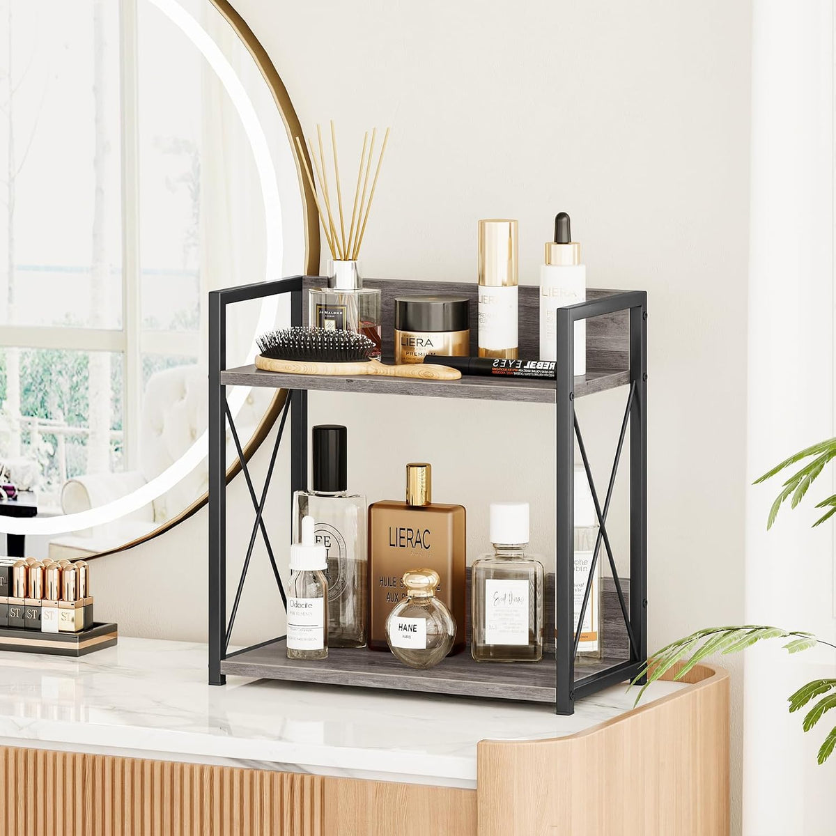 Giikin Coffee Bar Accessories, 2 Tier Spice Rack for Counter, Gray Kitchen Co...