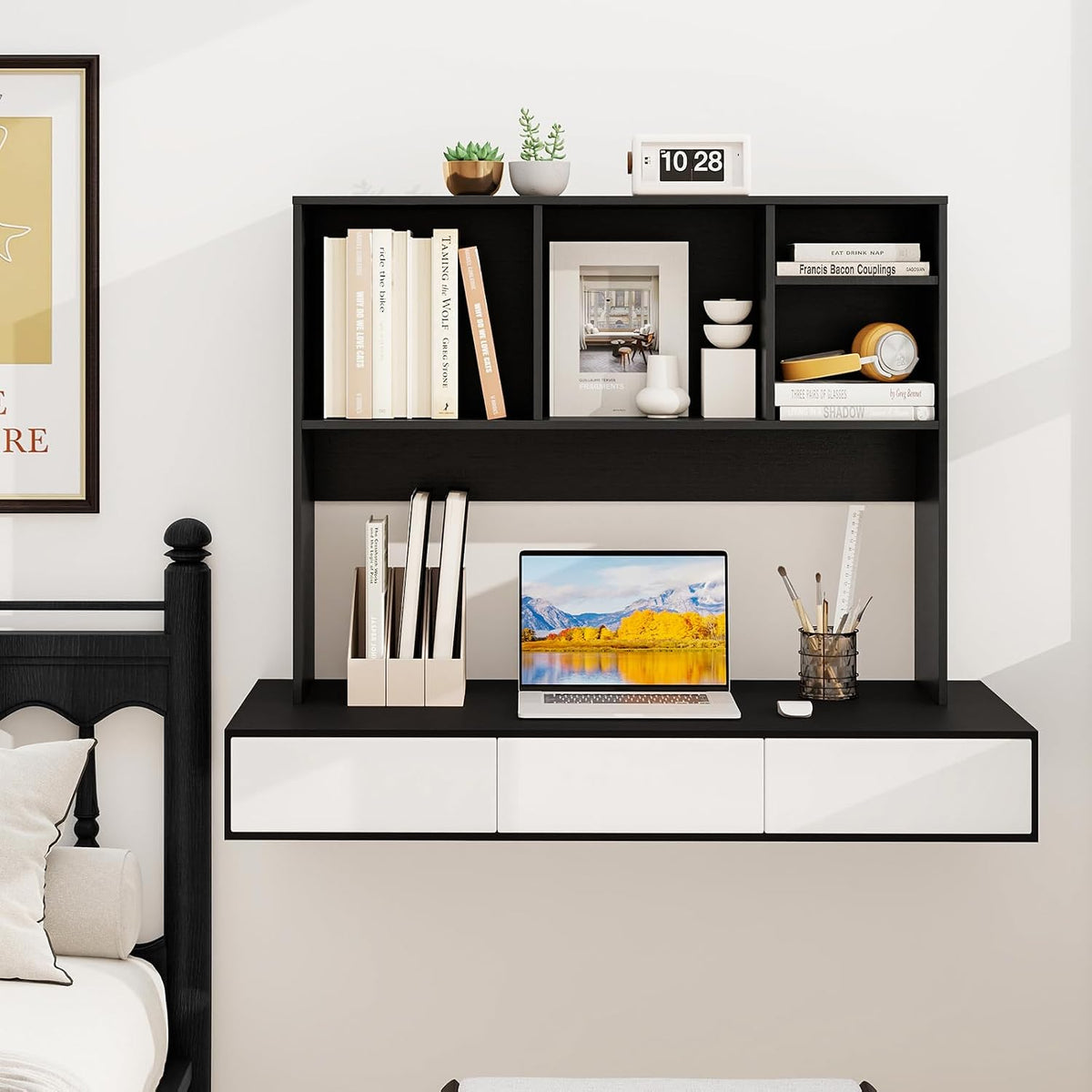 GOFLAME 4 Cubes Desktop Bookshelf, 37” Tabletop Wood Desk Shelf for Computer ...