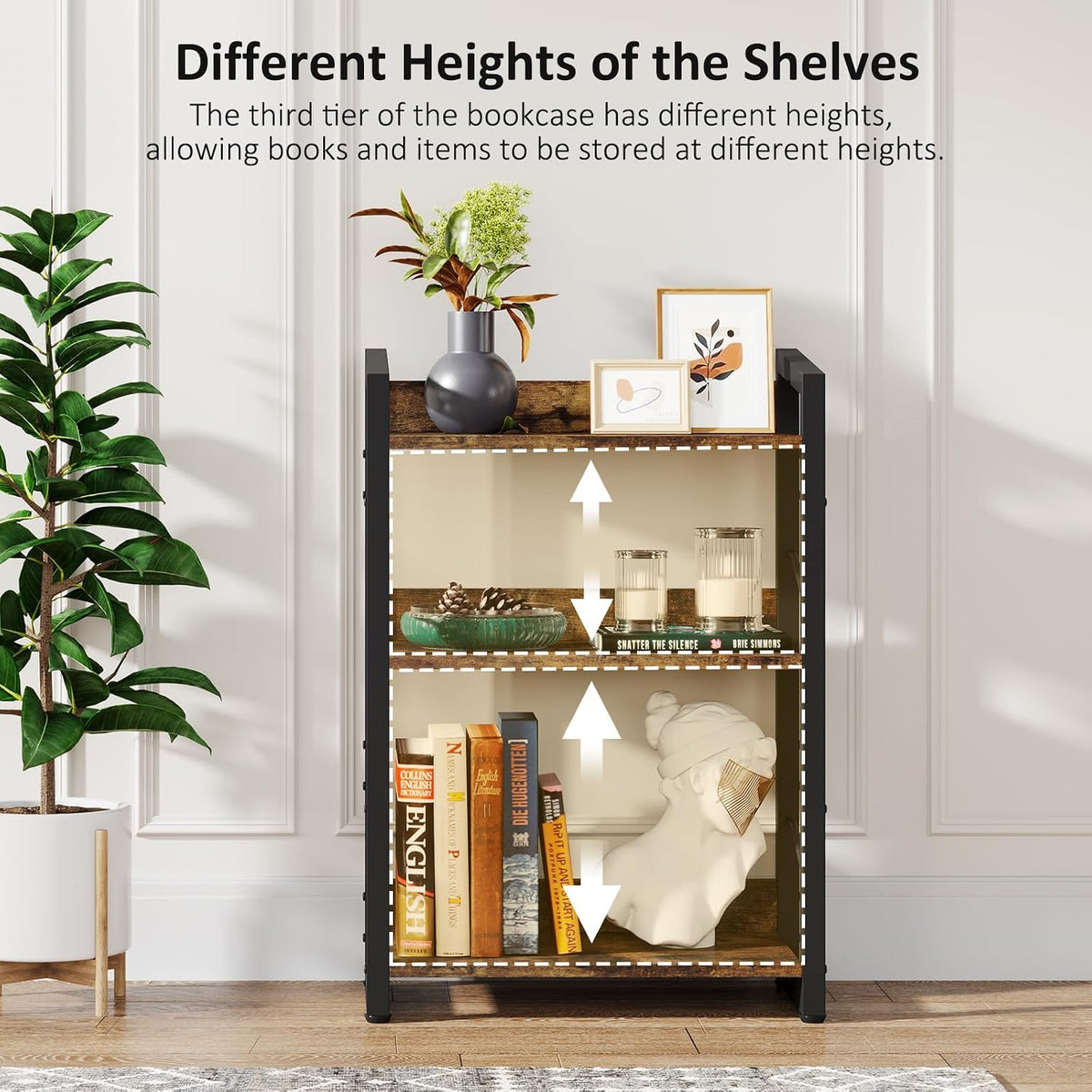 Hosfais 3-Tier Small Bookshelf Bookcase with Edge Protection