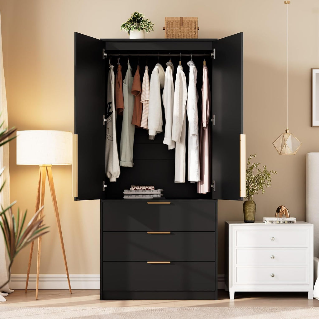 garveehome 70" wardrobe armoire wooden closet with 3, close-up detail