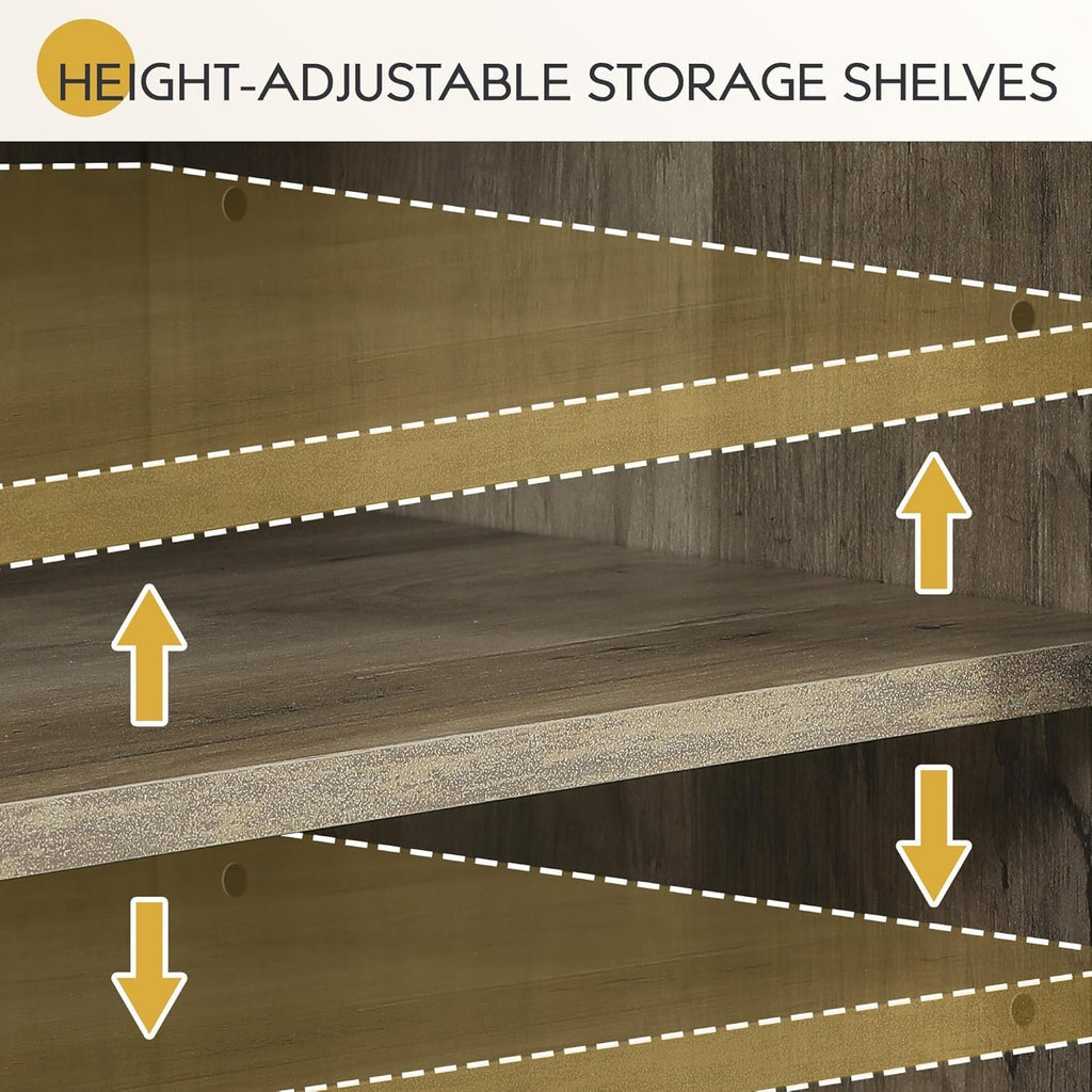 YITAHOME 67" Kitchen Hutch with Outlet, Shelves & Drawer, Antique Gray | Farmhouse Microwave Stand Buffet Coffee Bar for Living Room and Dining Room