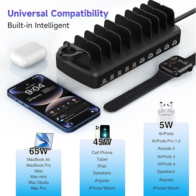 285W Charging Station for Multiple Devices, 10 Ports Fast Multi-Device Charger - Image 6