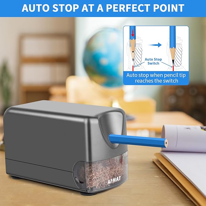 AFMAT Heavy Duty Electric Pencil Sharpener, Auto Stop Classroom Pencil - Image 3