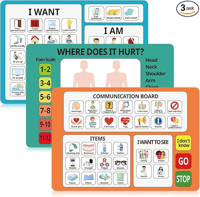 3 Pcs Communication Boards for Non Verbal Adults 11.81 x 8.27 Inches Colorful by Fuyoooo