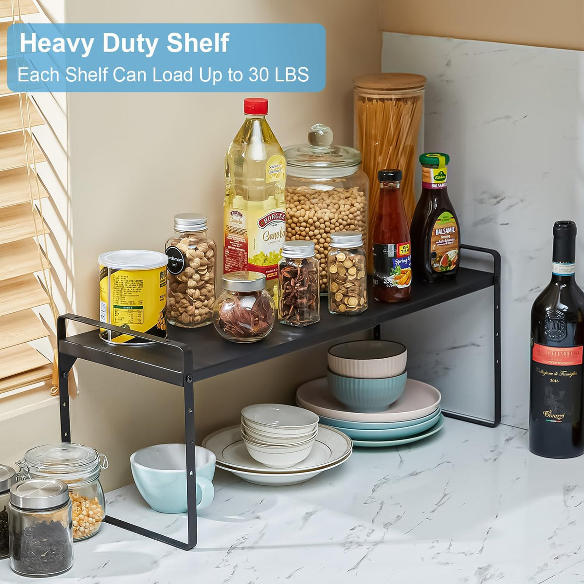 15.5 to 25.5 Inch Expandable Kitchen Cabinet Organizer Shelf, 2 Pack 30 LBS H...