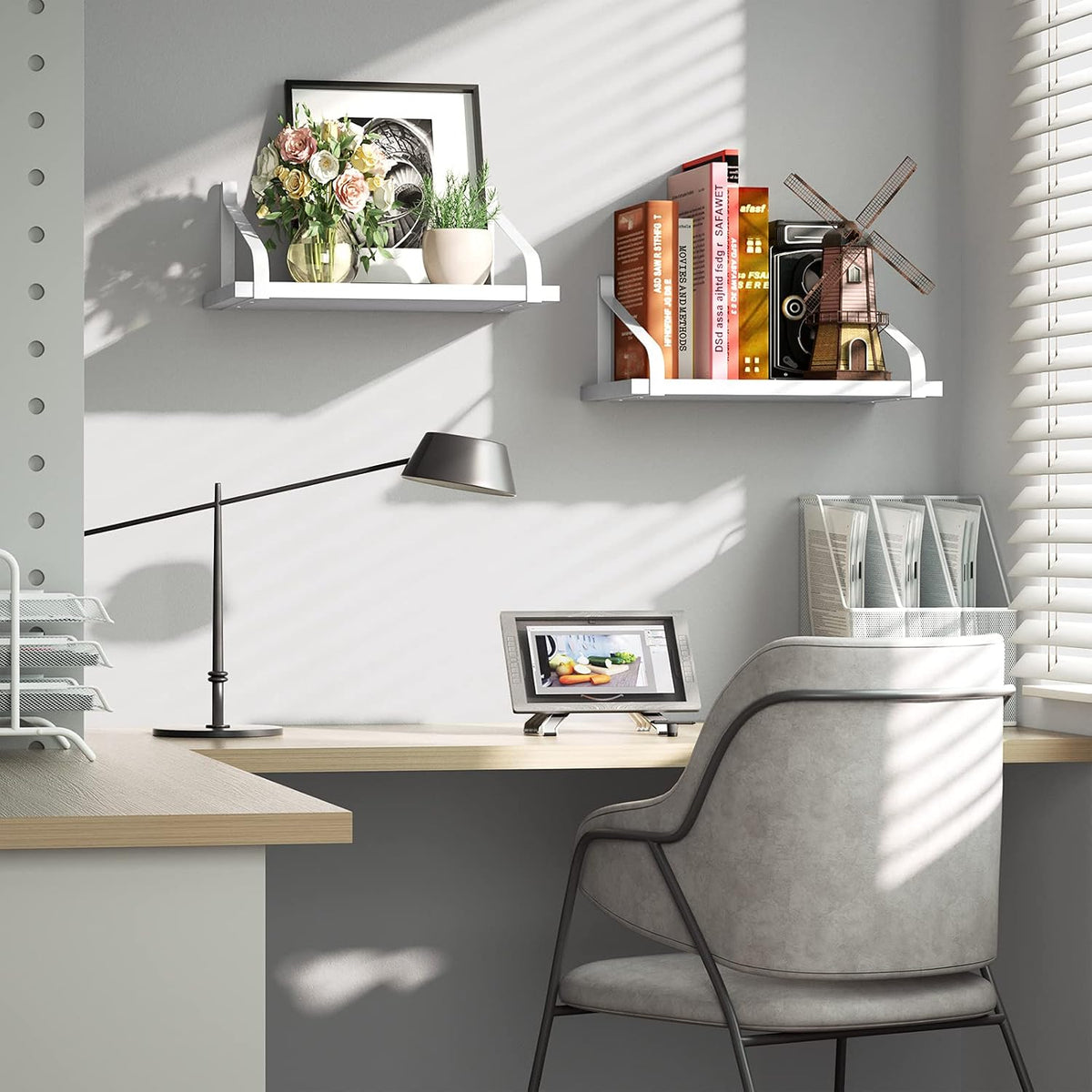 Love-KANKEI Deep Wide Floating Wall Shelves,Solid Wood,16.5"x12",White