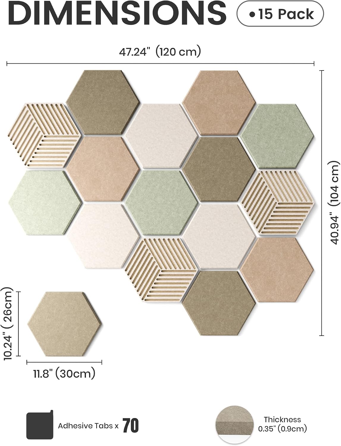 Fluxynara 15-Pack Hexagon Felt Bulletin Board Tiles, Linen Dusk