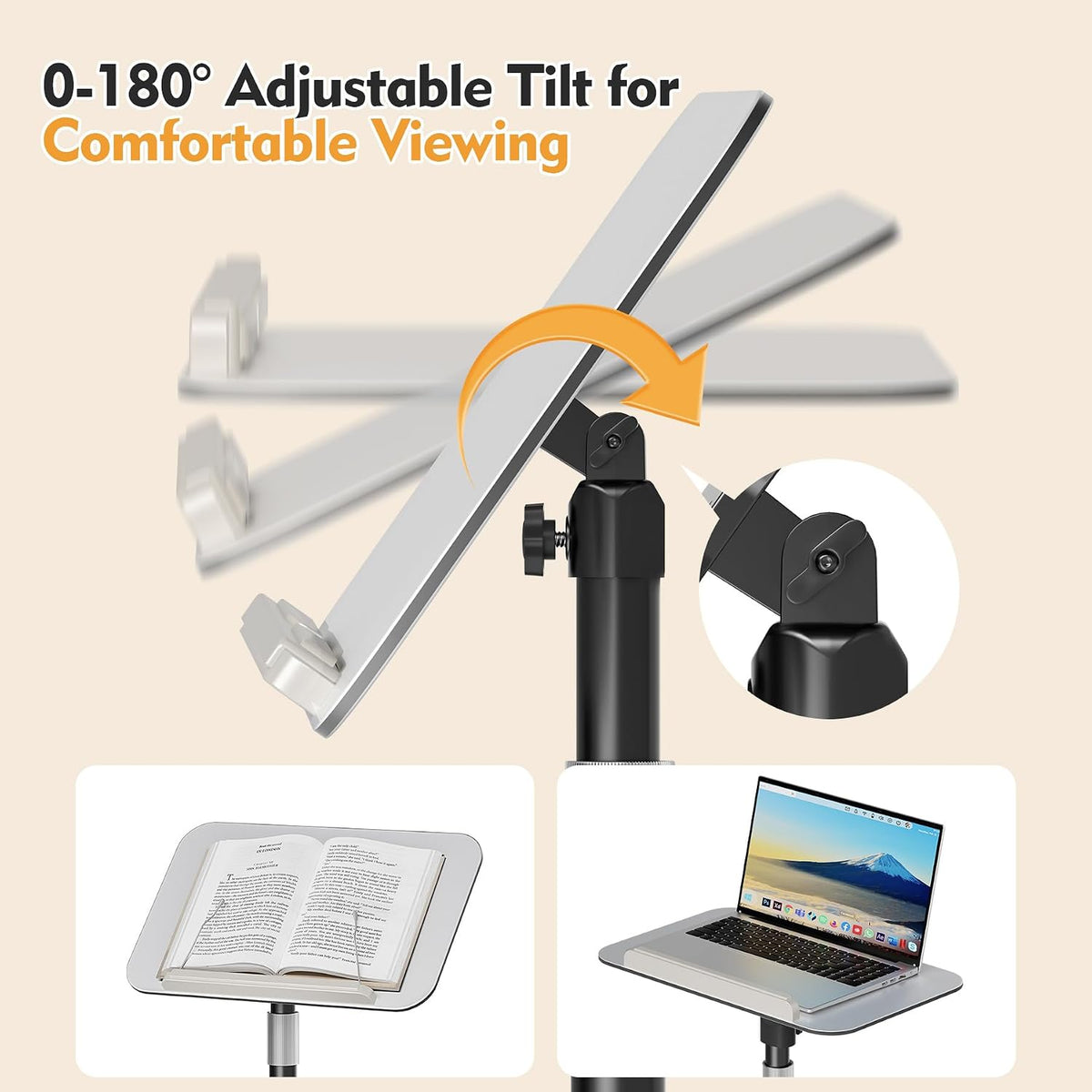 Floor Book Stand for Reading, Height Adjustable 26”-56”Music Stand
