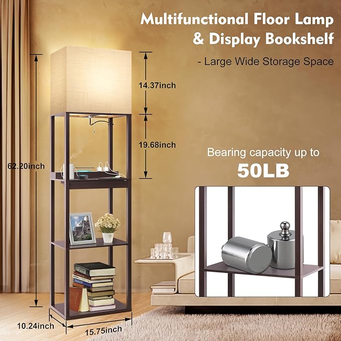 RUNTOP Floor Lamp with Shelves, Modern Standing Lamp with Wireless Charger - Image 5