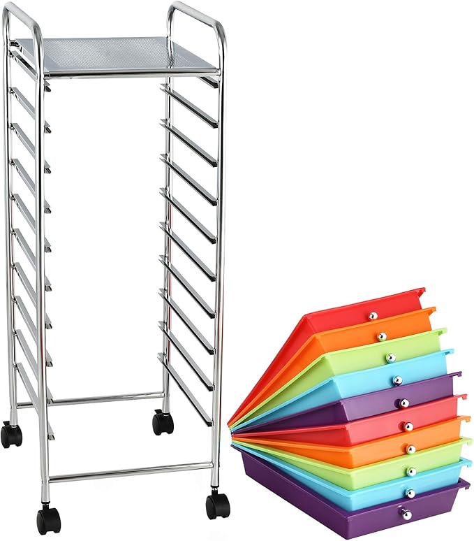 Giantex 10 Drawer Rolling Storage Cart Scrapbook Paper Office School Organizer - Image 9