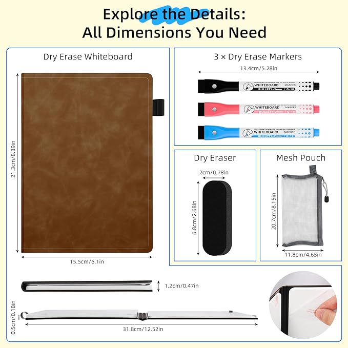AGM Portable White Board Dry Erase Notebook, 8.4" x 6" Double Sided Folding - Image 4